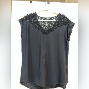 Express Women's Black Top with Lace Accents